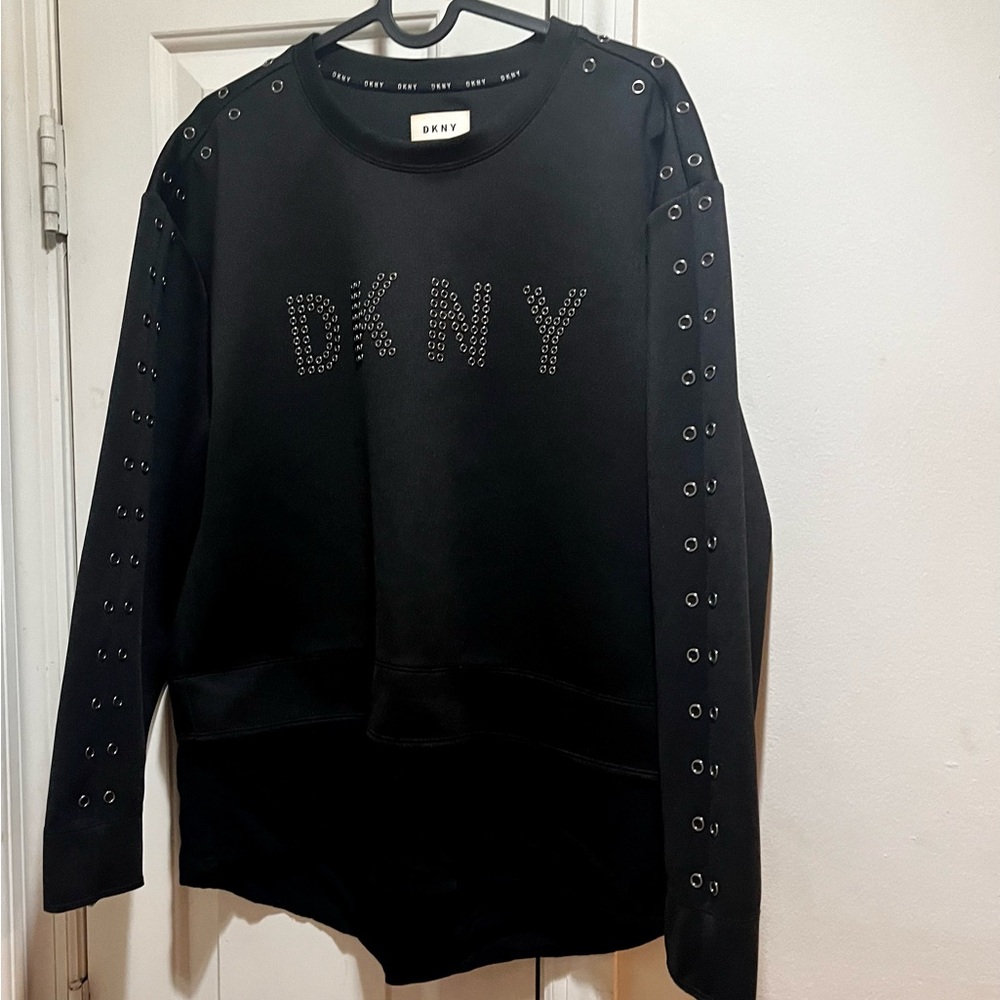 DKNY Black Grommet Logo The Everywhere Crew Neck Sweatshirt